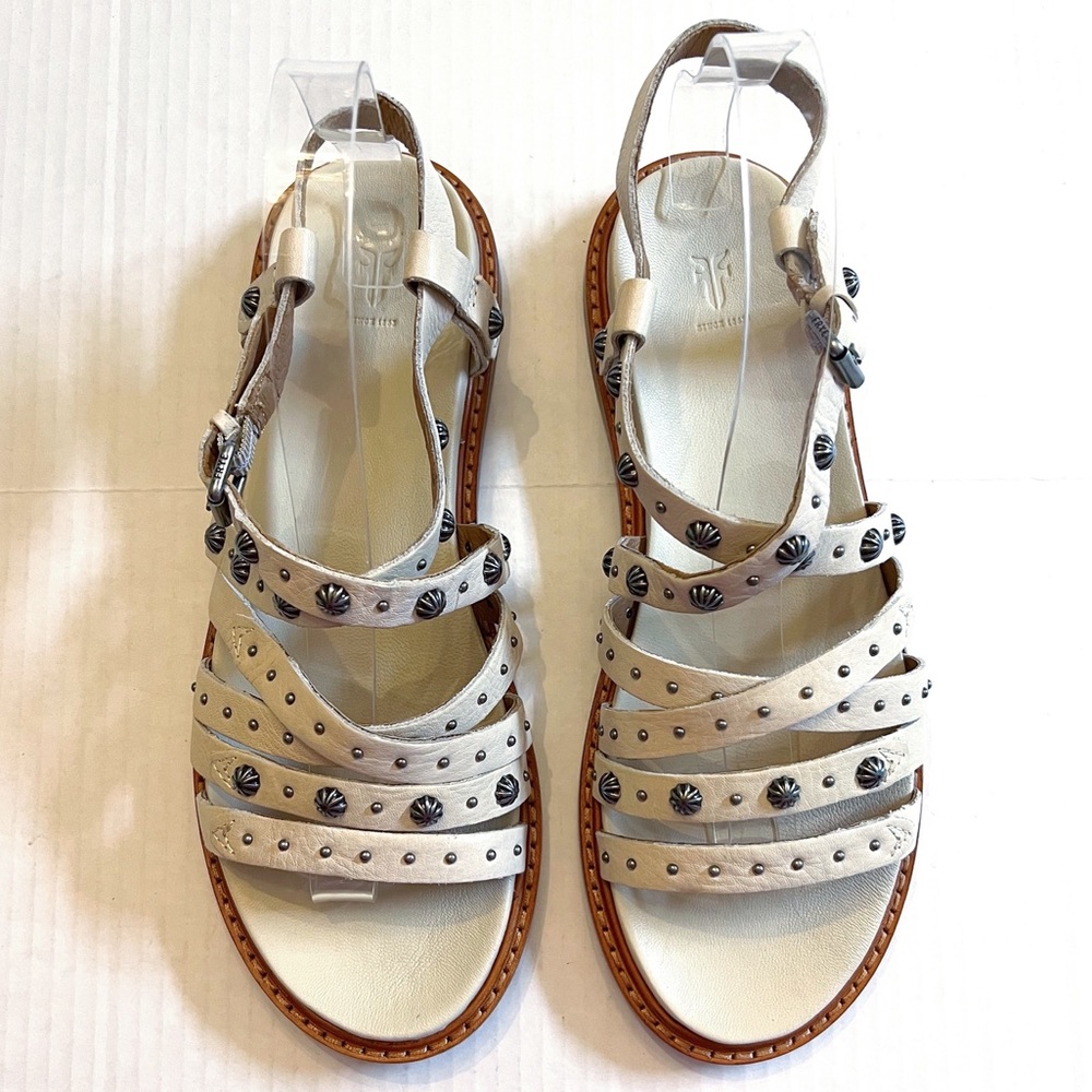 Frye White Leather Studded Strappy Sandals